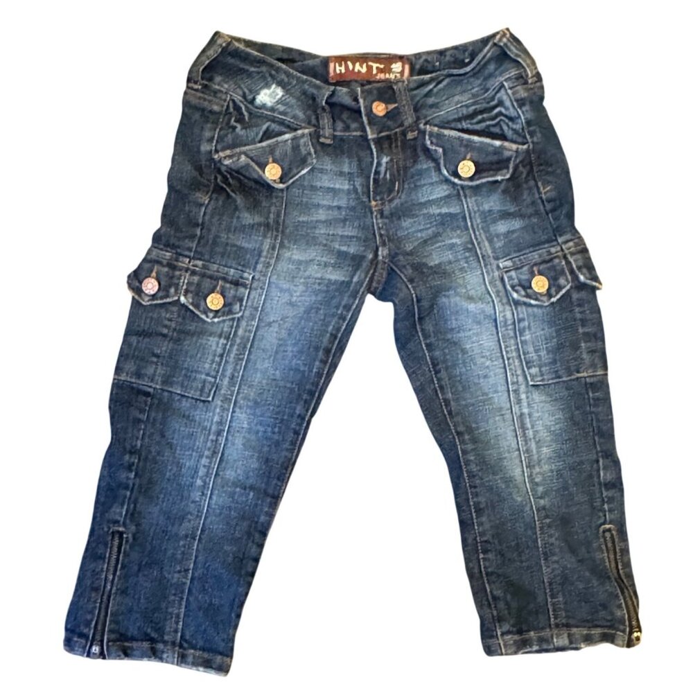 vintage Hint Jeans Distressed Denim Cargo Capri Pants Ankles Size 0